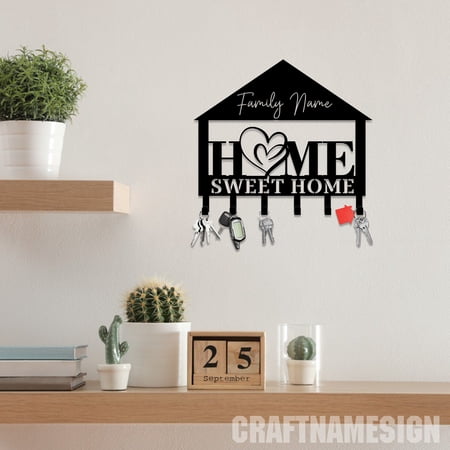 Craftnamesign Custom Family Name Metal Key Holder, Home Sweet Home Decor Key Holder, Key Hanger