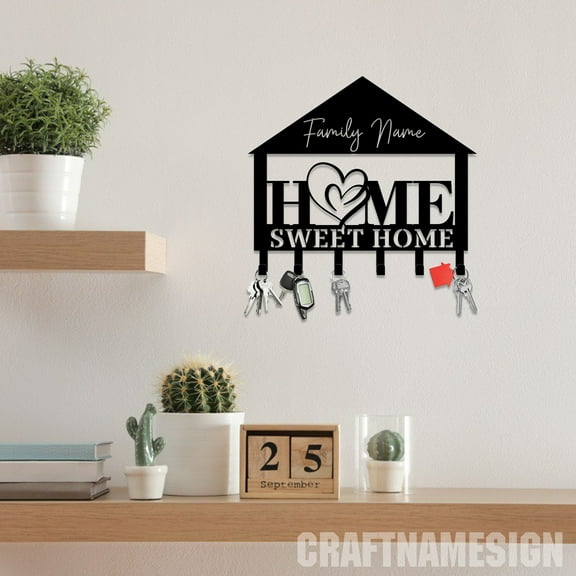 Craftnamesign Custom Family Name Metal Key Holder, Home Sweet Home Decor Key Holder, Key Hanger