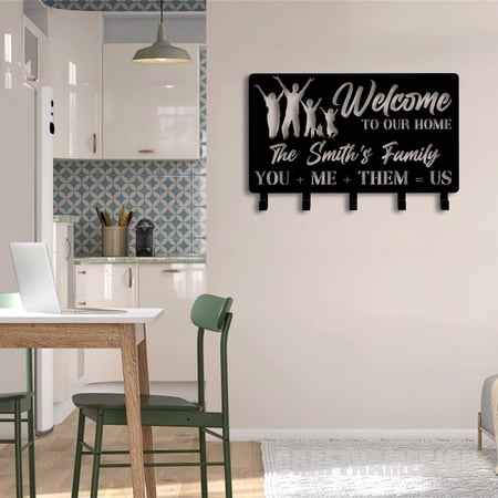 Craftnamesign Custom Family Name Metal Key Holder, Name Decorative Key Holder, Metal Key Hanger