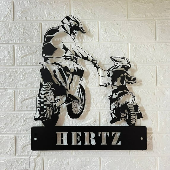 Craftnamesign Custom Father Gift, Father Son Motocross Metal Sign LED Light, Gift For Father Day