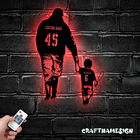 Craftnamesign Custom Father Son Baseball Metal Wall Art, Custom Softball Player Name Sign