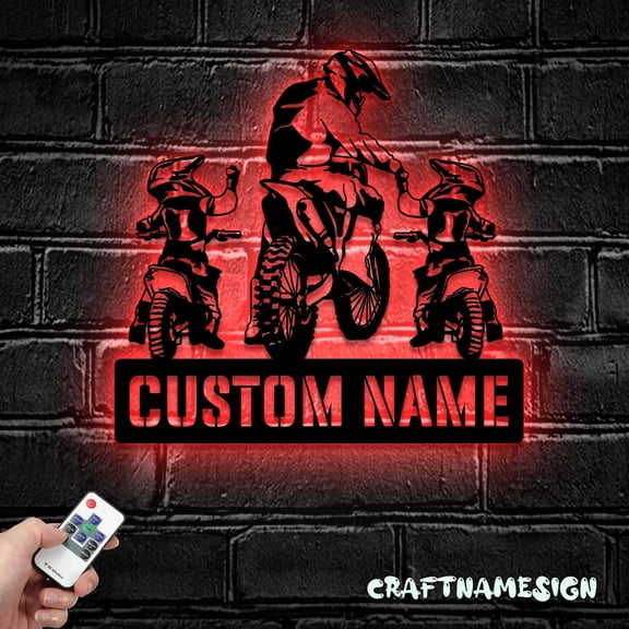 Craftnamesign Custom Father Son Motocross Biker Metal LED Light, Custom Biker Name Sign, Home Decor