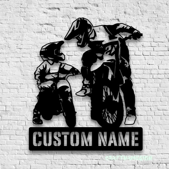 Craftnamesign Custom Father Son Motocross Biker Metal Sign LED Light, Custom Father Son Name Sign