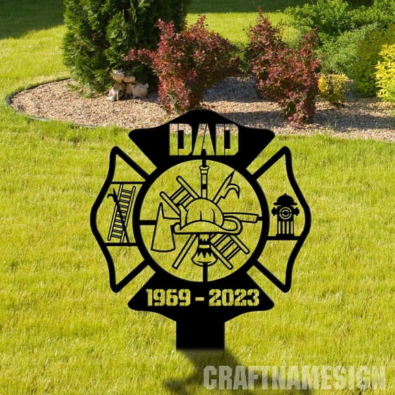 Craftnamesign Custom Fireman Memorial Metal Stake, Firefighter Memorial Plaque, Fireman Garden Sign