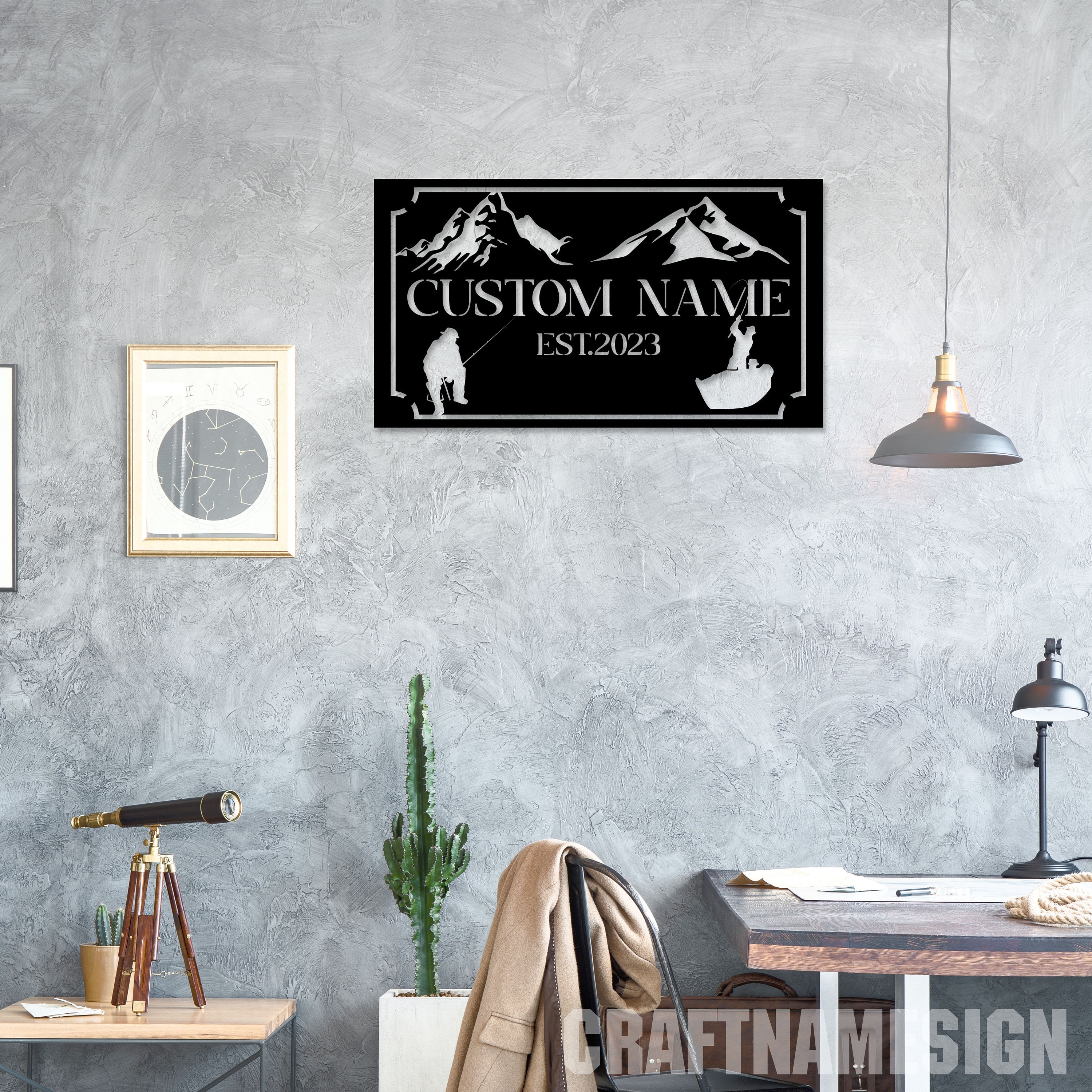 Craftnamesign Custom Fishing Lake House Metal Wall Art, Fathers Day