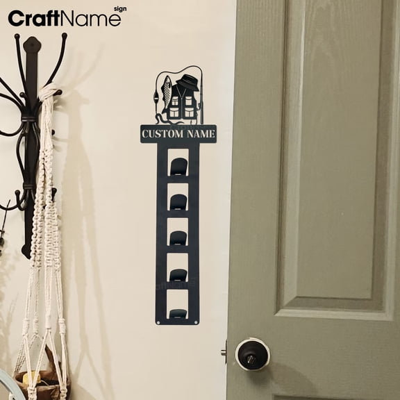 Craftnamesign Custom Fishing Metal Hat Rack Wall Decor, Unique Cap Rack Organizer for Fishing Lover