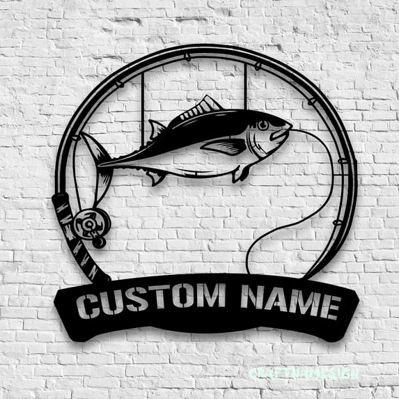 Craftnamesign Custom Albacore Fishing Metal Wall Art LED Light, Custom Fisherman Name Sign