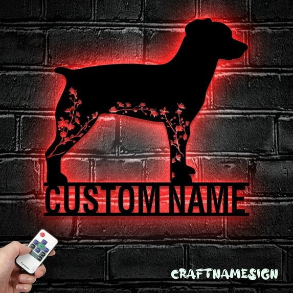Craftnamesign Custom Floral Brittanys Metal LED Light, Personalized Flower Dog Lover Name Sign