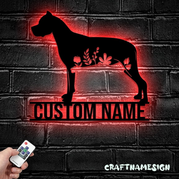 Craftnamesign Custom Floral Dogo Argentino Metal LED Light, Custom Dog Name Sign, Dog Lover Gifts