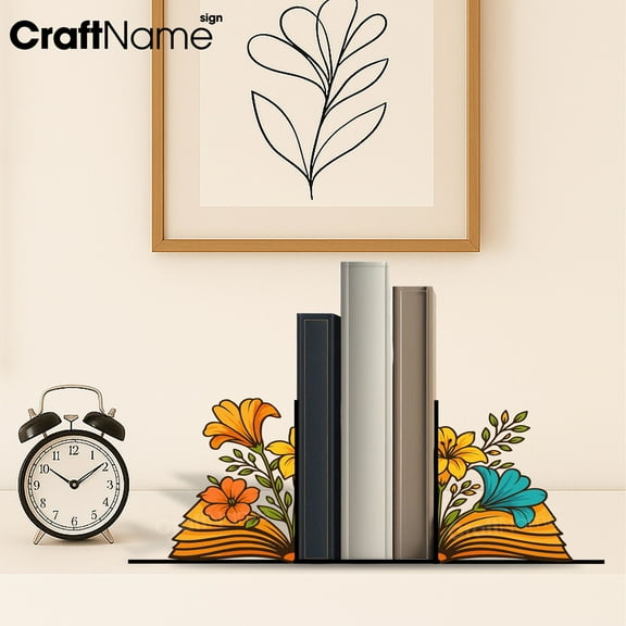 Craftnamesign Custom Flower Book Metal Bookend, Book Nook for Reading Corner Decor, Book Lover Gift