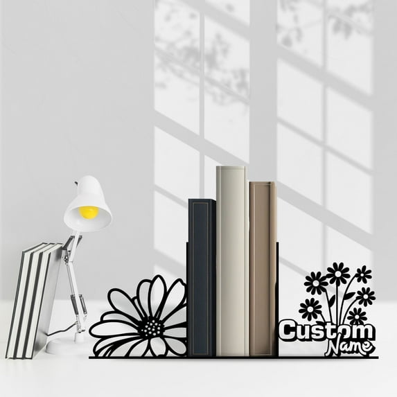 Craftnamesign Custom Flower Metal Bookends for Shelves, Floral Book Shelf Holder