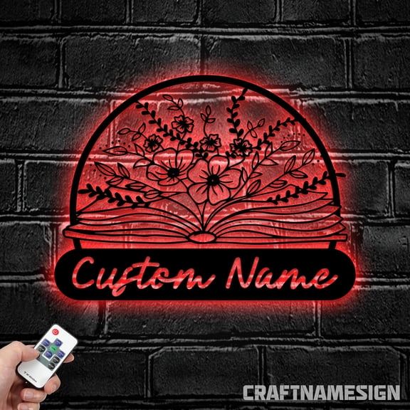 Craftnamesign Custom Flower Metal Wall Art LED Lights, Personalized Flower Name Sign Home Decor