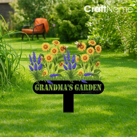 Craftnamesign Custom Flowers Garden Stake, Grandma Flower Outdoor Yard Stake Decor