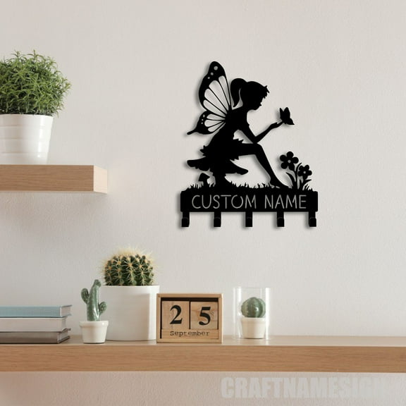 Craftnamesign Custom Flying Fairy Metal Key Holder, Key Fairy Lovers Key Holder, Metal Coat Rack