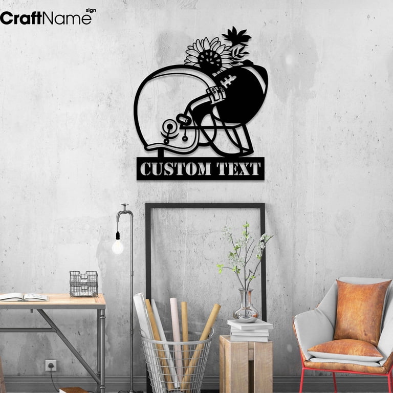 custom football helmet room decor Craftnamesign Custom Football Helmet Metal Wall Art LED Light, Personalized  Player Name Sign