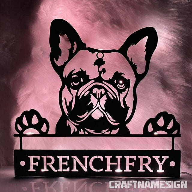 Craftnamesign Custom French Bulldog Metal Wall Art LED Light, Bulldog ...