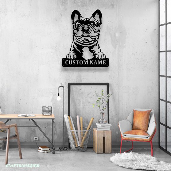 Craftnamesign Custom French Bulldog Metal Wall Art LED Light, Custom Frenchie Dog Name Sign