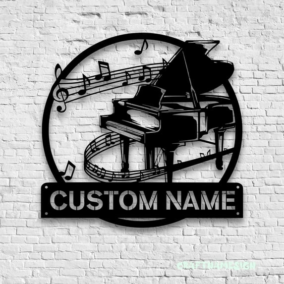 Craftnamesign Custom Musical Note Piano Player Metal Wall Art LED Light, Custom Pianist Name Sign