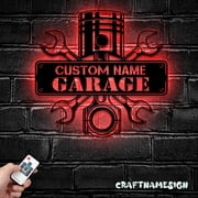 Craftnamesign Custom Garage Metal Wall Art LED Light, Personalized Workshop Factory Name Sign
