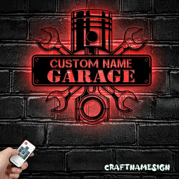 Craftnamesign Custom Garage Metal Wall Art LED Light, Personalized Workshop Factory Name Sign