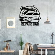 Craftnamesign Custom Garage Repair Car Metal Wall Art LED Light, Repairman Name Sign, Repair Sign