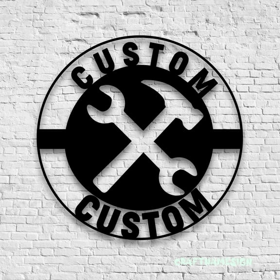 Craftnamesign Custom Garage Tools Metal Wall Art LED Light, Personalized Workshop Name Sign