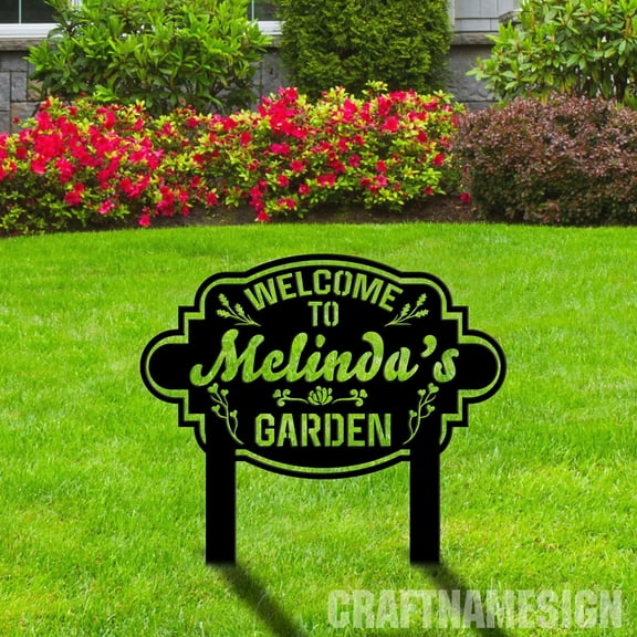 Craftnamesign Custom Garden Metal Sign with Stakes, Garden Decor, Metal Yard Decor, Gardening Sign