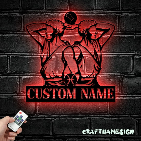Craftnamesign Custom Gemini Zodiac Symbol Metal Wall Art LED Light, Custom Horoscope Name Sign