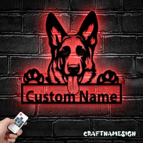 Craftnamesign Custom German Dog Metal Wall Art LED Light, Personalized Shepherd Dog Name Sign