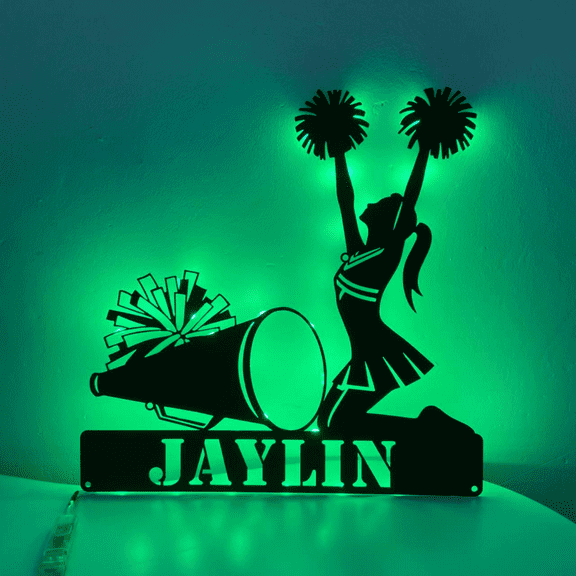 Craftnamesign Custom Girl Cheerleader Metal LED Light, Cheerleader Metal Wall Art Sign