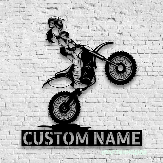 Craftnamesign Custom Girl Motocross Biker Metal Sign LED Light, Custom Female Dirt Bike Name Sign