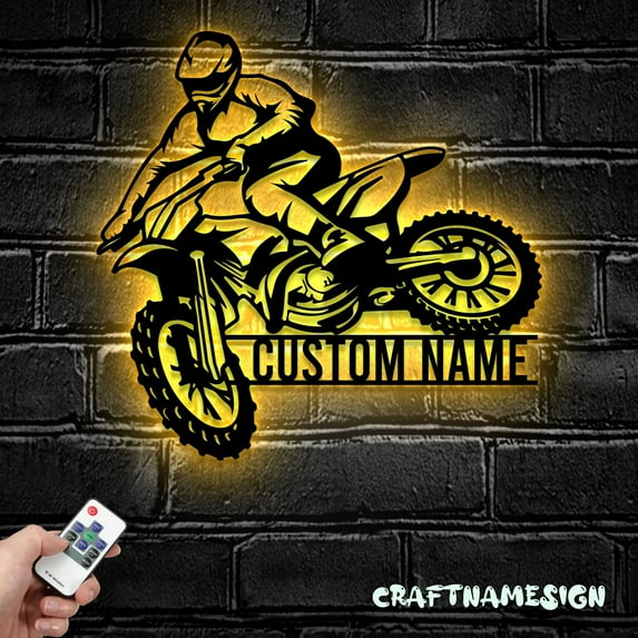 Craftnamesign Custom Girl Motocross Biker Metal Wall Art LED Light