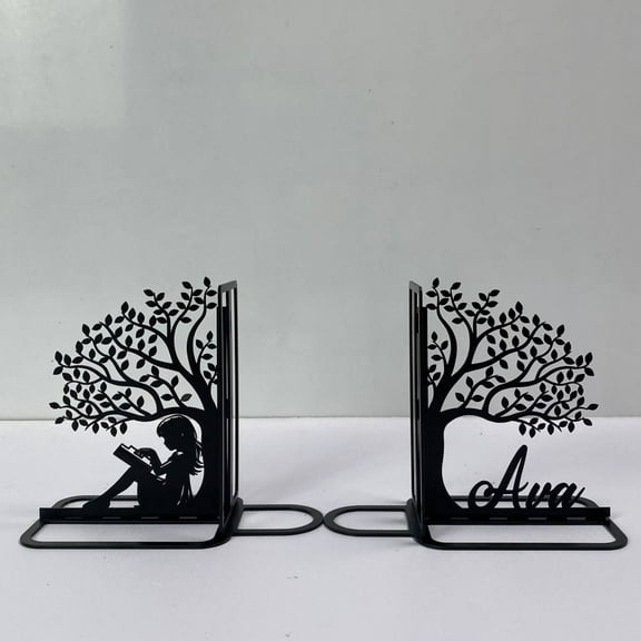 Craftnamesign Custom Girl Reading Book Metal Book Ends for Shelves, Table Bookshelf Decor