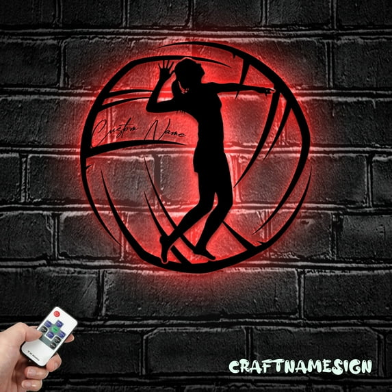 Craftnamesign Custom Girl Volleyball Metal Wall Art LED Light, Custom Volleyball Name Sign