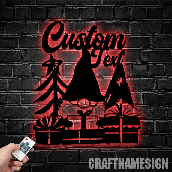 Craftnamesign Custom Gnome Metal Wall Art LED Light, Gnome Lover Name Sign, Christmas Decor