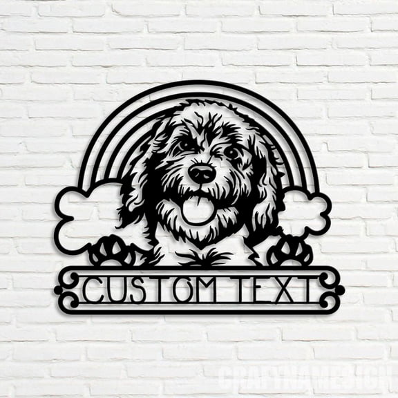 Craftnamesign Custom Golden Doodle Metal Wall Art LED Light, Custom Labradoodle Dog Name Sign