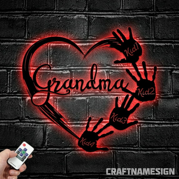 Craftnamesign Custom Grandma With Kids Name Metal Sign LED Light, Birthday Gift for Grandma