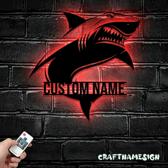 Craftnamesign Custom Great White Shark Metal Wall Art Led Light, Shark Lover Name Sign, Shark Decor