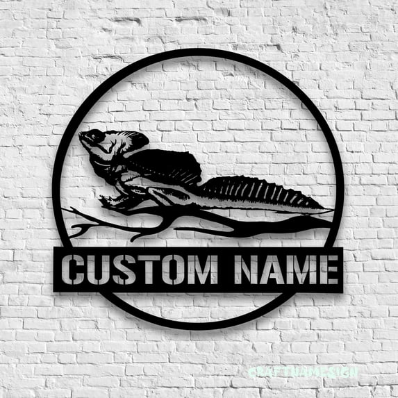 Craftnamesign Custom Green Basilisk Lizard Metal Wall Art LED Light, Gecko Lover Name Sign