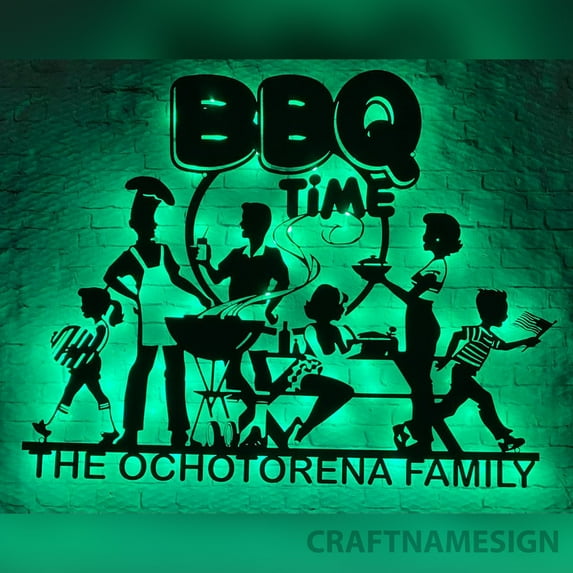 Craftnamesign Custom Grill Metal LED Light, Custom Backyard BBQ Name Sign, Home Man Cave Decor