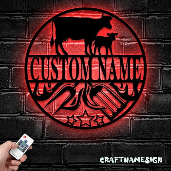 Craftnamesign Custom Grill Metal Wall Art LED Light, Custom Backyard BBQ Name Sign Home Decor