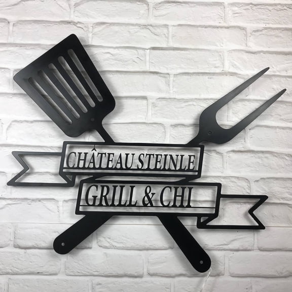 Craftnamesign Custom Grill Metal Wall Art LED Light, Personalized Backyard BBQ Name Sign