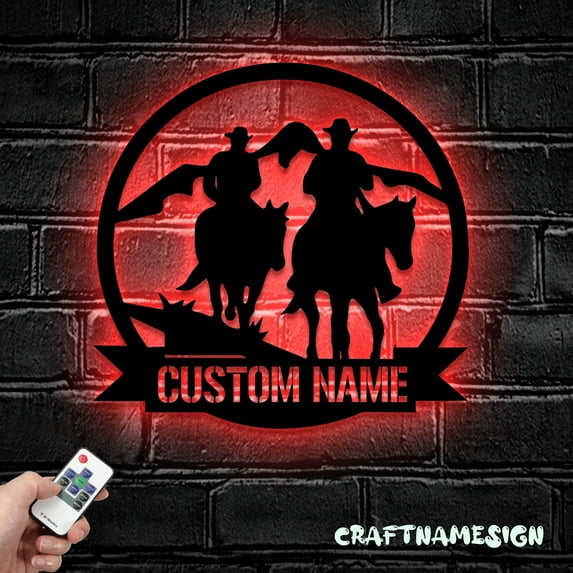 Craftnamesign Custom Cowboy Metal Wall Art LED Light, Custom Cowboy Name Sign, Western Wall Decor