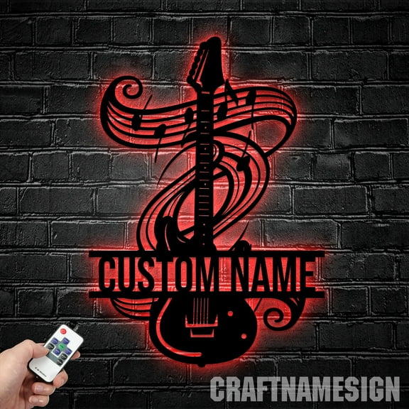 Craftnamesign Custom Guitar Metal Wall Art LED Light, Custom Guitar Player Name Sign