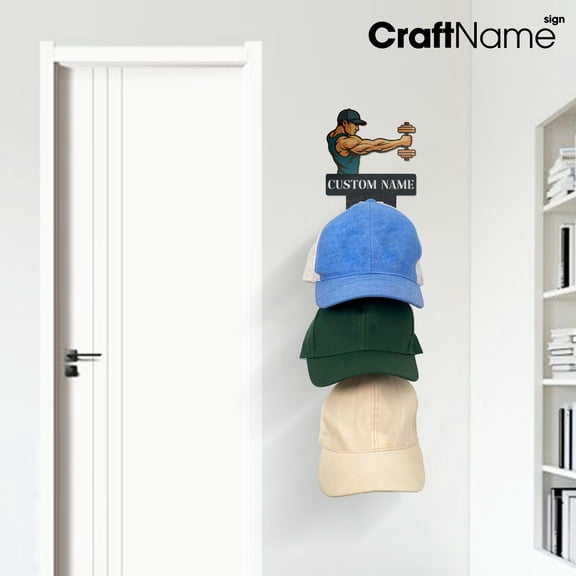 Craftnamesign Custom Gym Metal Hat Rack, Unique Wall Mounted Hat Decor, Fitness Lover Gift