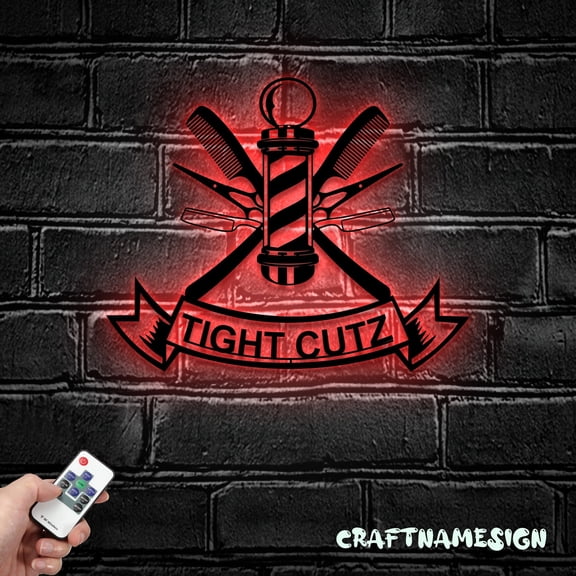 Craftnamesign Custom Hair Salon Metal Wall Art LED Light, Barber Sign, Barber Shop Decor