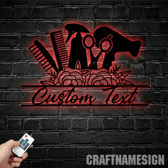 Craftnamesign Custom Hair Salon Metal Wall Art LED Light, Hair Stylist Name Sign, Barbershop Decor