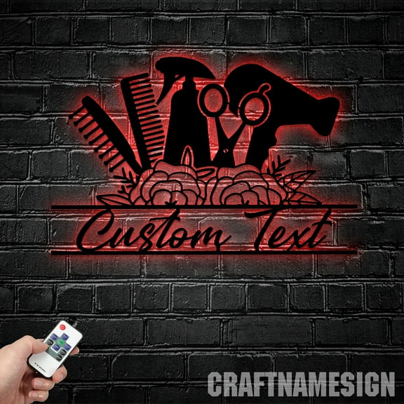 Craftnamesign Custom Hair Salon Metal Wall Art LED Light, Hair Stylist Name Sign, Barbershop Decor
