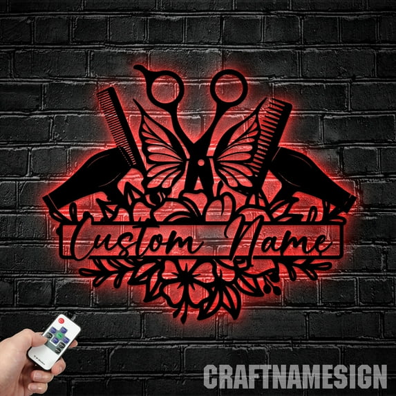 Craftnamesign Custom Hair Salon Metal Wall Art, Personalized Barber Shop Name Sign