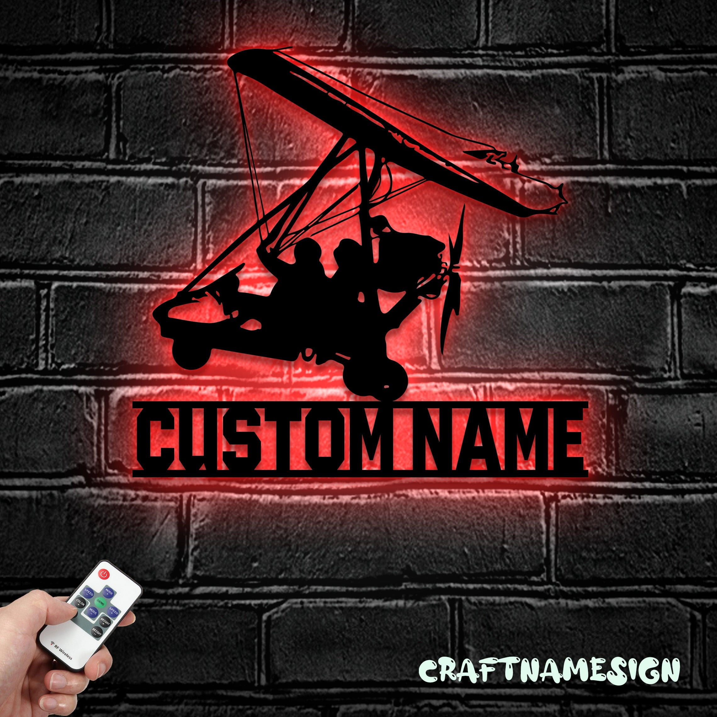 Craftnamesign Custom Hang Gliding Metal Wall Art LED Light